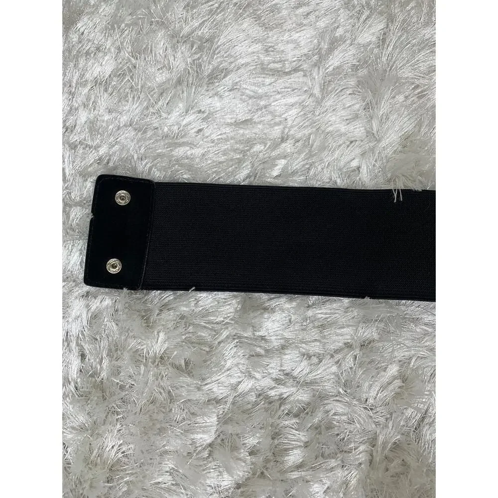 Black 3D Flower Belt Rhinestone Center Stretch Wide Belt Sz Small Medium